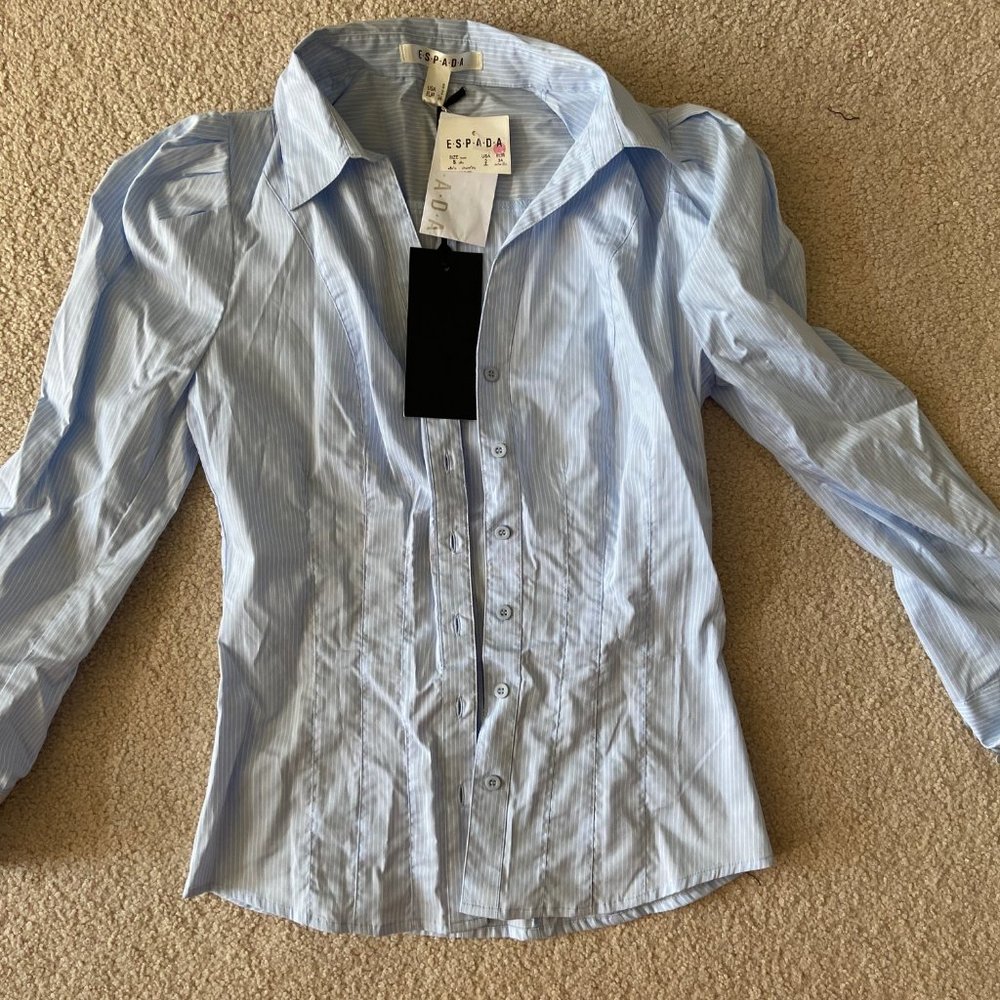 - Espada sky blue ladies cotton shirt top long sleeves size S - USA 2